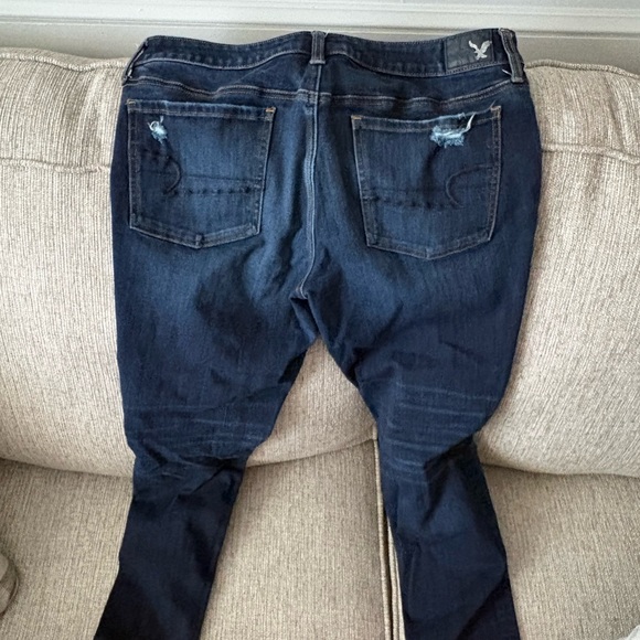 American Eagle Outfitters Dark Blue Distressed Skinny Jeans - Picture 2 of 4